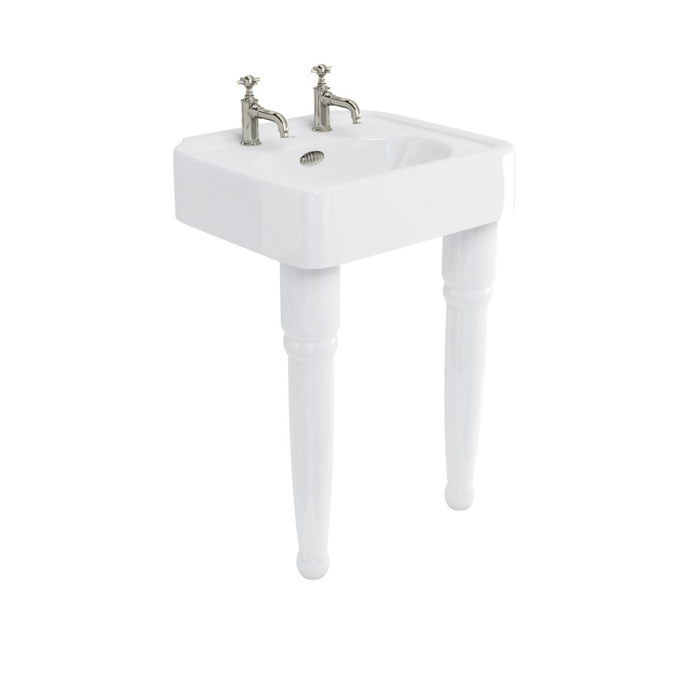 Arcade 600mm basin with nickel overflow & ceramic console legs 